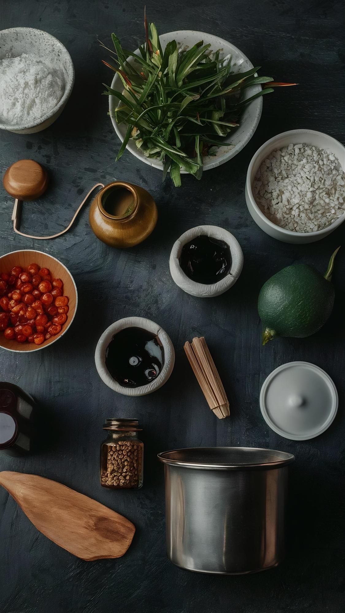 Set di utensili e ingredienti in tavolo elegante